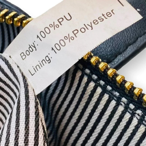 Louinhide Black Faux  Leather Handbag / Crossbody with Pinstripe Lining - Picture 9 of 11